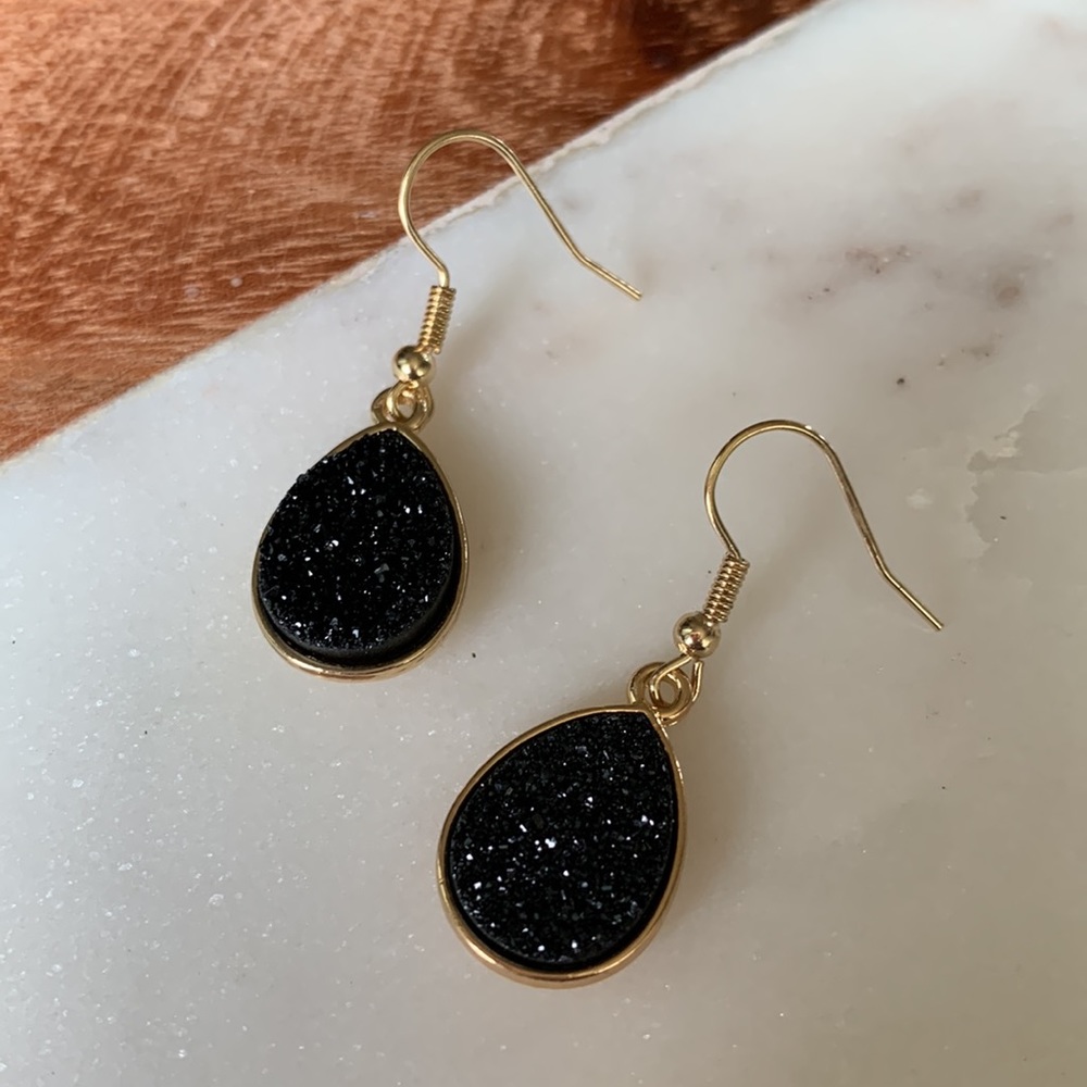 Black Druzy Earrings